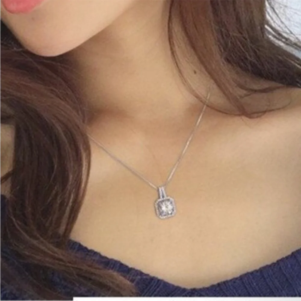 NEW 925 Sterling Silver 3CT Diamond Halo Necklace - Picture 3 of 3